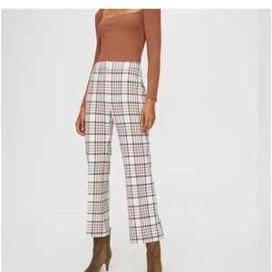Aritzia Wilfred Cream plaid Rustique Lily Genie Flared Trouser women size 8